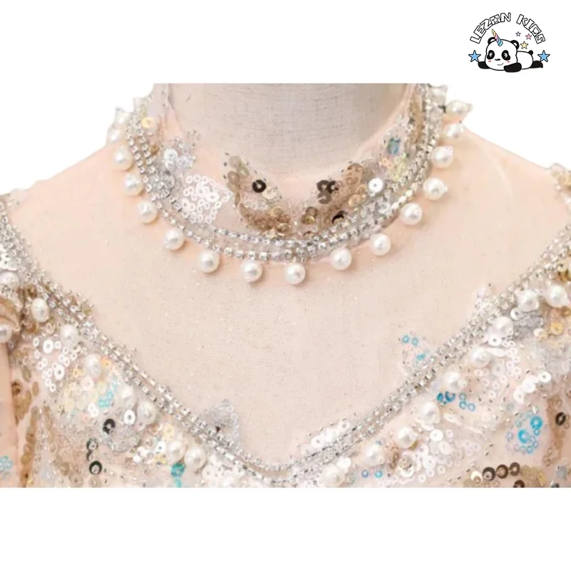 LEZONKIDS - Factory Sale Kids Tulle Dress for Girls Sequined Beaded Embroidery Pearl Girl Dress Birthday Party Tulle Dress Ball Gown